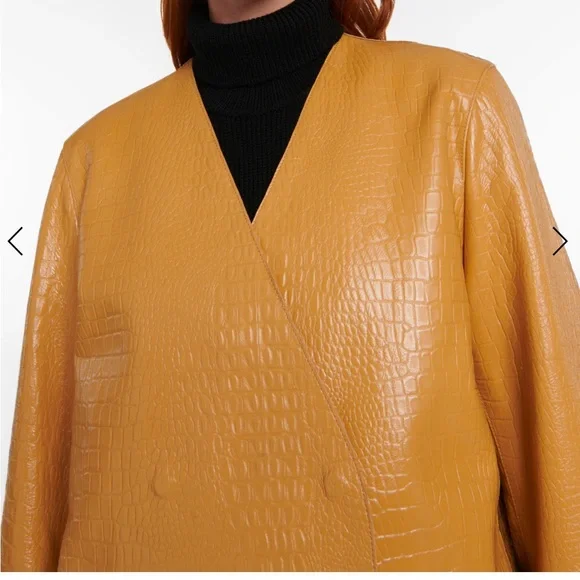 Toteme Double-breasted croc-effect leather blazer in beige size 40
